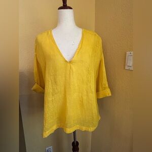 CP Shades Sunny Yellow V-Neck 100% linen tunic. Small